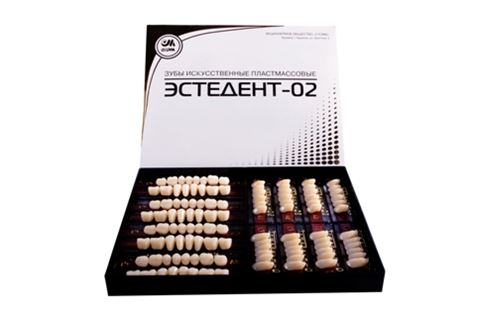 Зубы пластмассовые Эстедент-02 (полный гарнитур на планках) C2/28 (4 гарн.)