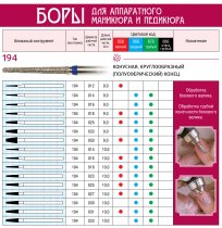 Боры алмазные, форма конусная 194,d=018,L=10,0мм(10шт) 1